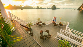 Halong Bay Cruise under sunset